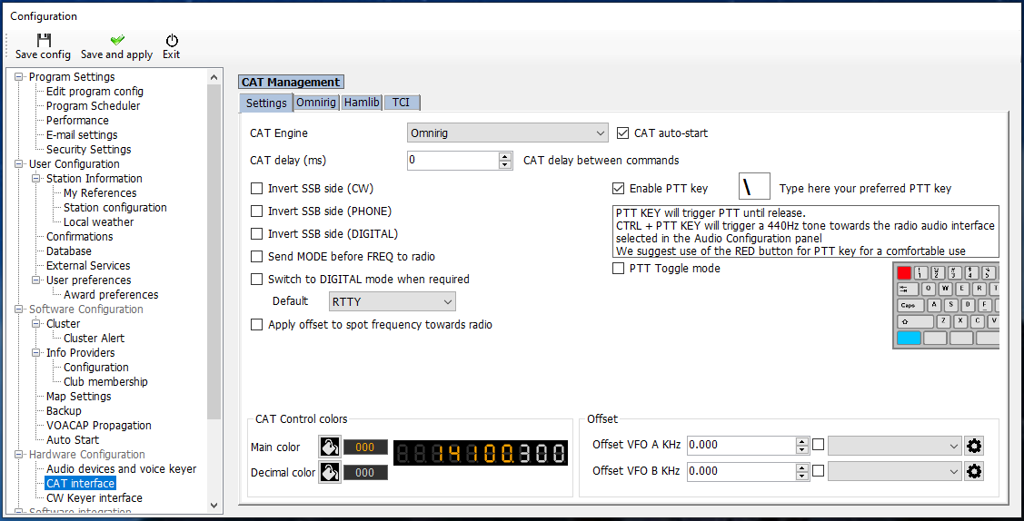 Log4OM CAT Interface settings configured for OmniRig