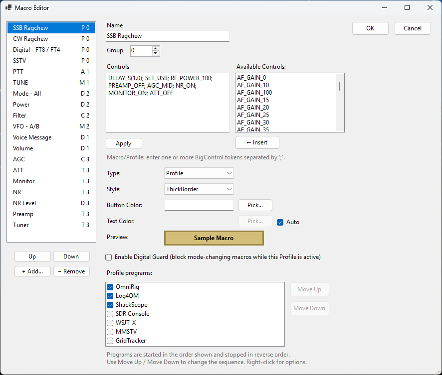 ShackMaestro macro editor dialog
