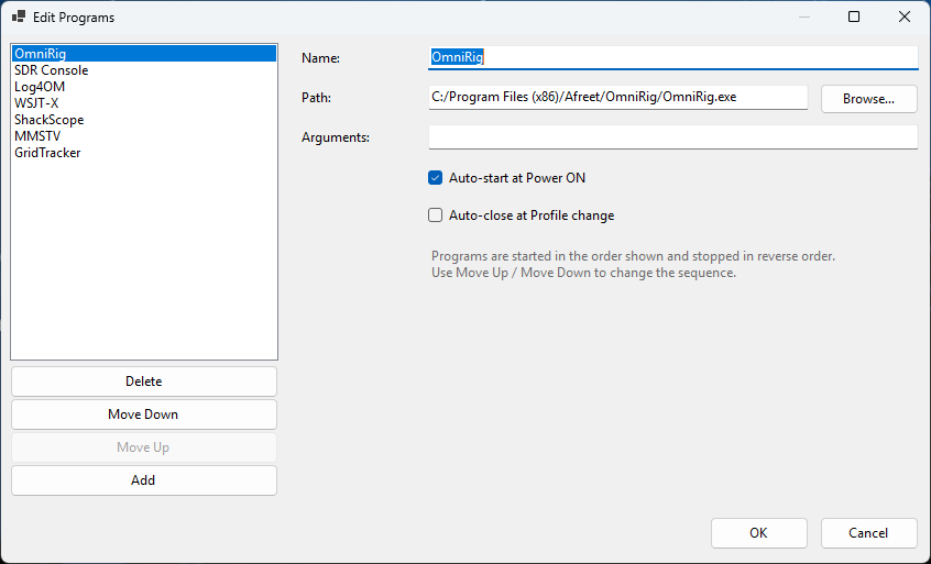 Programs dialog